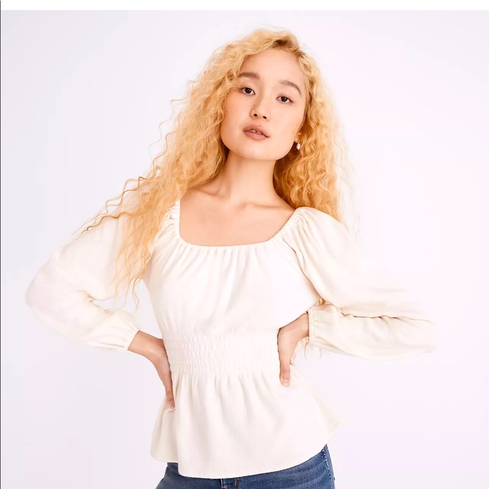 NWT L Plush Square-Neck Smocked Top Madewell